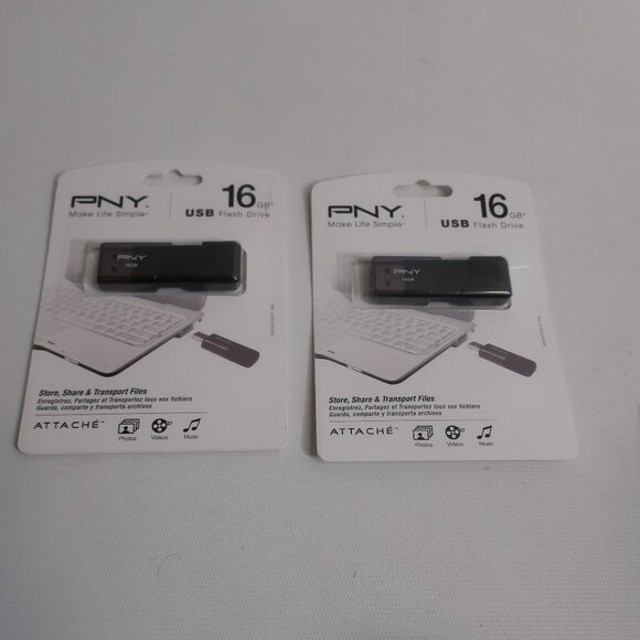 NIB PNY Lot of 2 Store Share & Transport Files 16GB USB Flash Drive - Picture 1 of 3